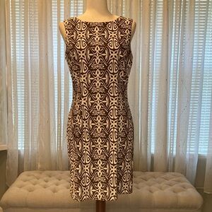AB Studio sleeveless chocolate brown/cream geo print dress. Size 8